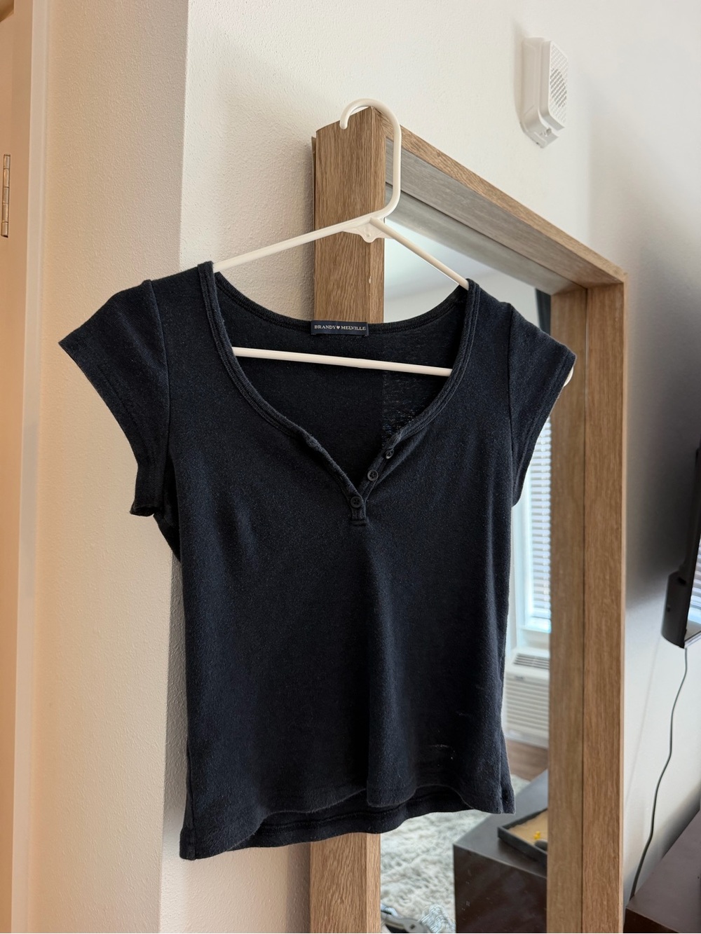Brandy Melville Black Short Sleeve Henley Tee